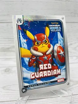 Pikachu as Red Guardian Lazer Holo Marvel Heroes & Villains Non-Pokemon Fan Art - Image 1