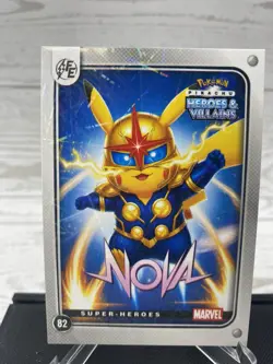 Pikachu as Nova #82 Lazer Holo Marvel Heroes & Villains (Non-Pokemon Fan Art) - Image 2