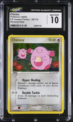 CGC 10 GEM MINT Chansey EX Unseen Forces 20/115 Reverse Holo STAMPED Pokemon - Image 1