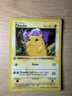 Pokemon Pikachu Yellow Cheeks 1st Edition Shadowless Common Card 58/102 Base Set - Image 1