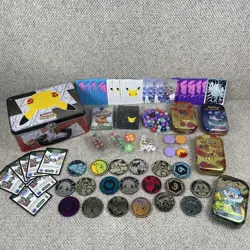 Pokemon Accessories Job Lot Tins Mini Coins Dice Dividers Sleeves Code Cards - Image 1