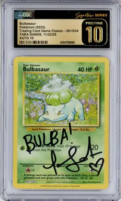 CGC Pristine 10 Auto 10 Tara Sands Bulbasaur 001/034 Trading Card Game Classic - Image 1