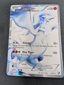 Pokemon Reshiram Black & White Ultra Rare Full Art Holo 113/114 Basic 130 NM - Image 4