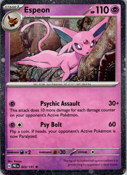 POKEMON ESPEON 033/131 RARE COSMOS HOLO PRISMATIC EVOLUTIONS NM CARD - Image 1