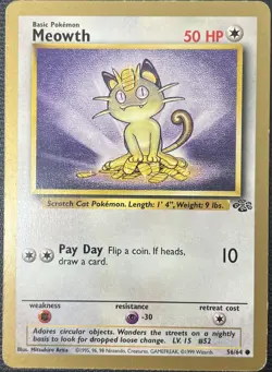 Meowth 56/64 Gold Border Jungle 1999 Pokemon Card Fruit Roll-Ups Promo - Image 1