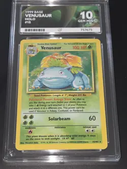 Pokemon Base Set 1999 Venusaur Holo 15 ACE 10 GEM MINT POP 1 - Image 3