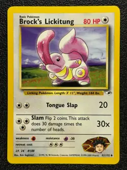 Brock's Lickitung 41/132 Gym Heroes Series Uncommon 1999-2000 Pokemon Card NM - Image 1