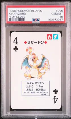 PSA 10 Charizard 4 Of Clubs Red Deck Pokemon Playing Cards Poker 1996 - Image 1