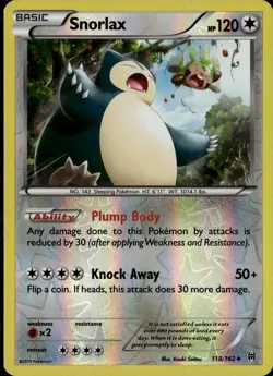 Snorlax Uncommon XY - BREAKthrough 118/162 Colorless Reverse Holo Pokemon Card - Image 1