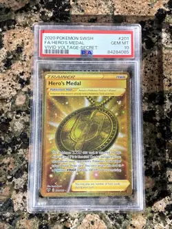 2020 Pokemon SWSH #201 Full Art Hero’s Medal Vivid Voltage Secret PSA 10 - Image 1