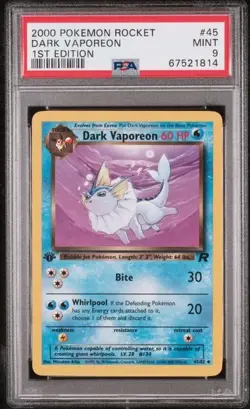 2000 Pokemon Rocket 1st Edition Dark Vaporeon PSA 9 MINT - Image 1