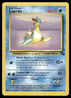 Pokemon Cards Lapras 25/62 UNLIMITED Fossil Rare WOTC NM *2 - Image 1