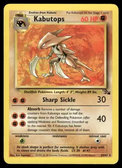 Pokemon Cards Kabutops 24/62 UNLIMITED Fossil WOTC Rare NM *3 - Image 1