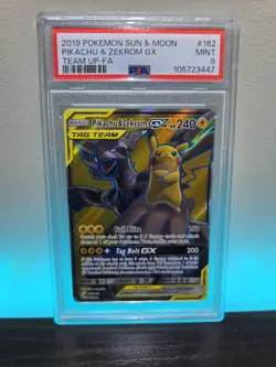 2019 Pokemon Sun & Moon Team Up Pikachu & Zekrom GX #162 Ultra Rare Holo PSA 9 - Image 1
