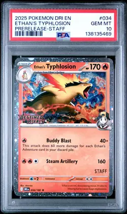 2025 Pokemon Destined Rivals Ethan's Typhlosion #034 Prerelease-Staff PSA 10 - Image 1