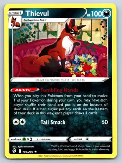 Thievul - Evolving Skies 105/203 Rare Sword Shield Pokemon TCG Card - Image 1