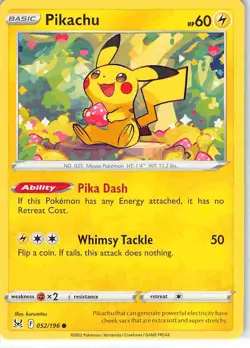 Pikachu 052/196 Common Lost Origin Pokemon NM - Image 1