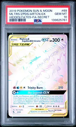 2019 POKEMON SUN & MOON HIDDEN FATES SECRET FA/MOLTRES ZAPDOS ARTICUNO GX PSA 10 - Image 1