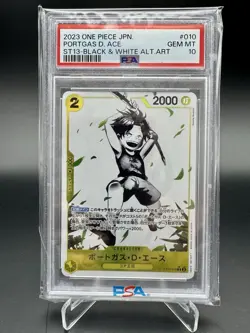 PSA 10 One Piece Japanese Portgas D. Ace ST13-010 Black & White Alternate Art - Image 1