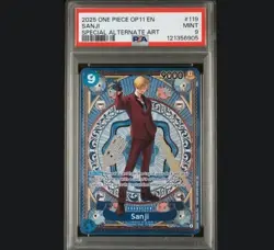 2025 ONE PIECE OP11-A FIST OF DIVINE SPEED SPECIAL ALTERNATE ART SANJI PSA 9 - Image 1