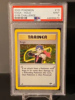 Pokemon Gym Challenge Unlimited 19/132 Holo Rare Koga PSA 9 Mint Swirl - Image 1