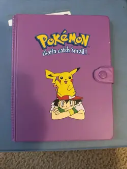 1999 Pokemon { Pikachu and Ash on cover} purple 4 Pocket 30 Page Binder - Image 1