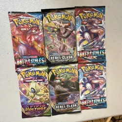 Pokemon Sealed Booster Packs Lot (6) Vivid Voltage + Battle Styles + Rebel Clash - Image 2