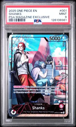 2025 ONE PIECE PROMOS PSA MAGAZINE EXCLUSIVE #001 SHANKS PSA 9 MINT - Image 1