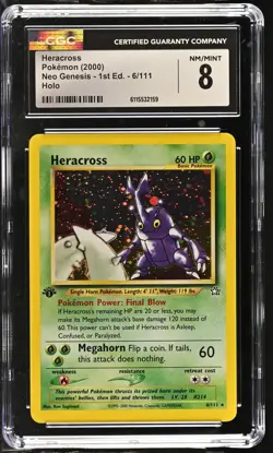 CGC 8 Heracross Neo Genesis 1st Edition 6/111 Holo Pokemon Card - Image 1