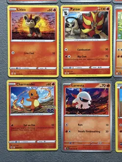 Fire Pokemon Cards Lot Charmander Growlithe Fennekin Victini Quilava + More - Image 5