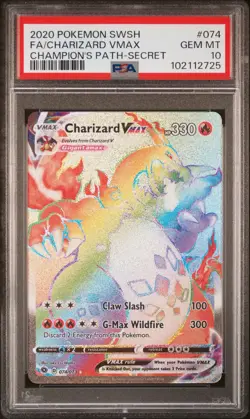 2020 Pokemon SWSH Champion's Path Charizard VMAX #074 FA Secret PSA 10 GEM MINT - Image 1