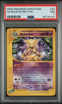 2002 POKEMON EXPEDITIONALAKAZAM-REVERSE FOIL 33/165 PSA 7 - Image 1