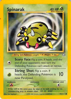 Spinarak 75/111 Common Neo Genesis Pokemon LP - Image 1