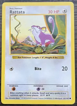 Shadowless Rattata 061/102 Pokemon TCG WOTC Base Set MINT NM - Image 1