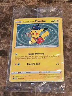Special Delivery Pikachu SWSH074 Promo Pokemon Card – Sealed Holo Swirl - Image 1