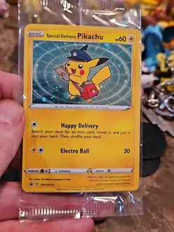 Special Delivery Pikachu SWSH074 Promo Pokemon Card – Sealed Holo Swirl - Image 3