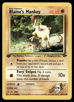 Pokemon Cards Blaine's Mankey 63/132 1ST EDITION Gym Challenge Common NM - Image 1