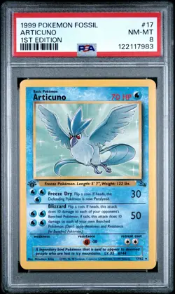 ARTICUNO 1999 Pokemon Fossil 1st Edition #17 - PSA 8 - Image 1