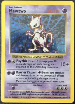 Mewtwo 16/102 Base Set Shadowless Holo Rare Pokemon Card LP - Image 1