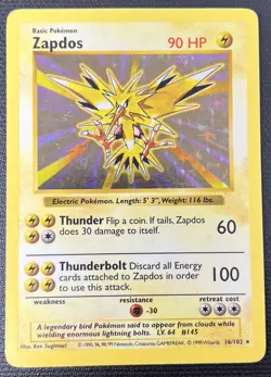 Zapdos Base Set 16/102 Holo Shadowless Pokemon Card Holo Rare MP - Image 1