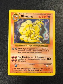 Pokemon Base Set Shadowless Ninetales 12/102 Holo Rare LP-MP - Image 1