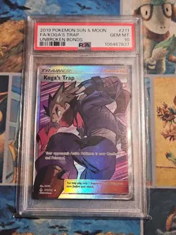Pokemon Koga’s Trap Trainer Sun & Moon Unbroken Bonds Full Art #211 PSA 10 - Image 1