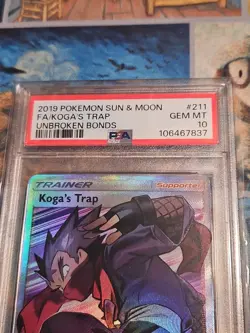 Pokemon Koga’s Trap Trainer Sun & Moon Unbroken Bonds Full Art #211 PSA 10 - Image 3