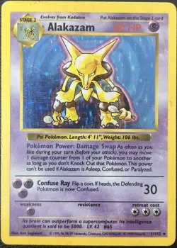 Alakazam 1/102 Base Set Shadowless Holo Rare Pokemon Card LP - Image 1
