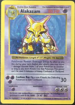 Alakazam 1/102 Base Set Shadowless Holo Rare Pokemon Card LP - Image 1