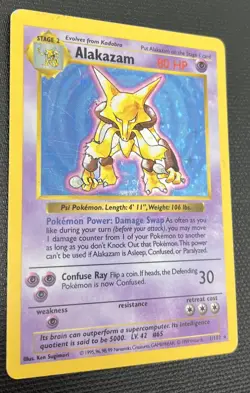 Alakazam 1/102 Base Set Shadowless Holo Rare Pokemon Card LP - Image 2