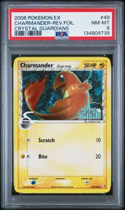 PSA 8 Charmander 49/100 Pokemon EX Crystal Guardians Reverse Foil Stamped Delta - Image 1