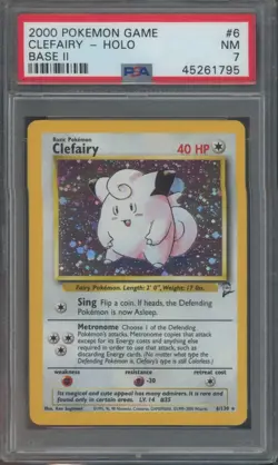 2000 Pokemon TCG Clefairy 6/130 Base Set 2 Holo PSA 7 - Image 1