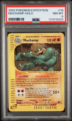 2002 POKEMON EXPEDITION #16 MACHAMP-HOLO PSA 8 - Image 1