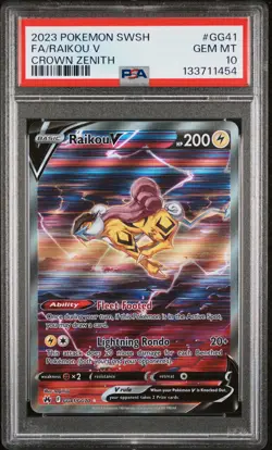 2023 POKEMON SWORD & SHIELD CROWN ZENITH #GG41 FULL ART/RAIKOU V PSA 10 - Image 1